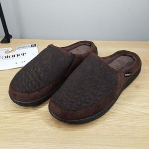 ISOTONER Mens Slippers Size 11 12 Brown Slip On Open Back Plush Memory Foam